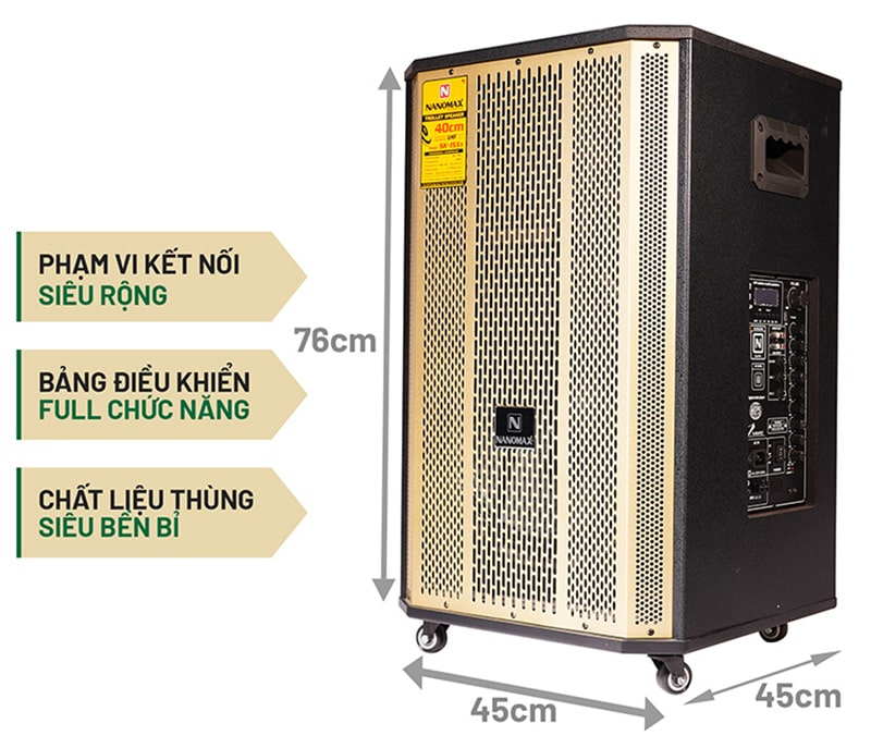 Loa kéo Nanomax SK-15X5 kiểu dáng hiện đại, chất liệu bền bỉ, tính năng chuyên nghiệp